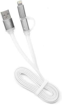 Кабель Lightning microUSB USB 2.0 1м Cablexpert CC-mAPUSB2w1m плоский белый