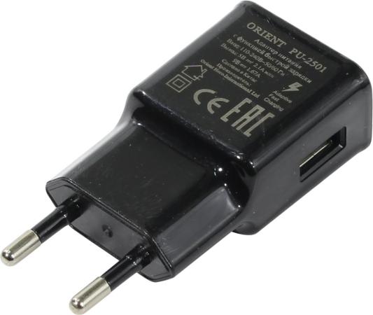 Сетевое зарядное устройство ORIENT PU-2501 2.1A USB черный