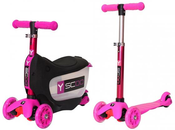 Самокат-каталка трехколёсный Y-SCOO Mini Jump&Go розовый со светящимися колесами