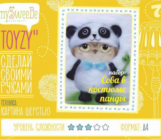 Набор для создания картины шерстью Toyzy Сова в костюме панды TZ-P024