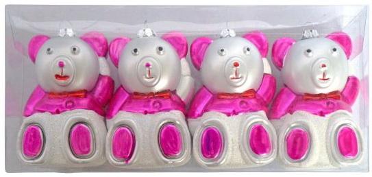 Елочные украшения Новогодняя сказка Мишка 8,5 см 4 шт розовый пластик 97714