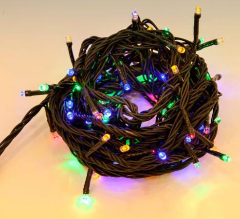 Гирлянда электрическая Новогодняя сказка 100 LED, цветного свечения, зеленый провод 8м, 8 режимов 971032