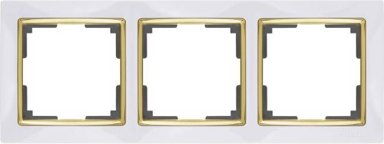 Рамка Snabb на 3 поста белый/золото WL03-Frame-03-white/GD 4690389083921