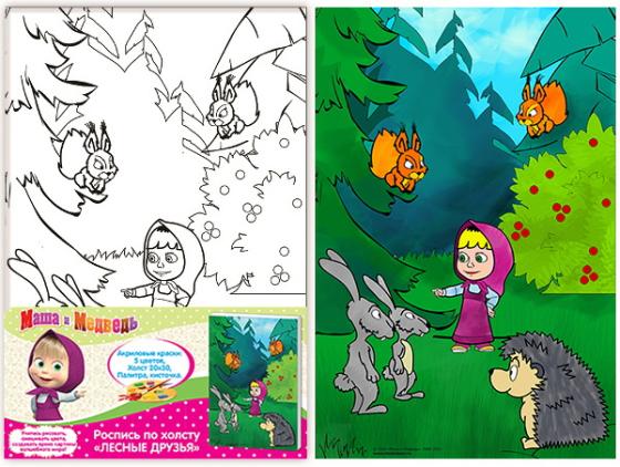 Набор для росписи по холсту РОСМЭН «Лесные друзья», Маша и Медведь от 5 лет