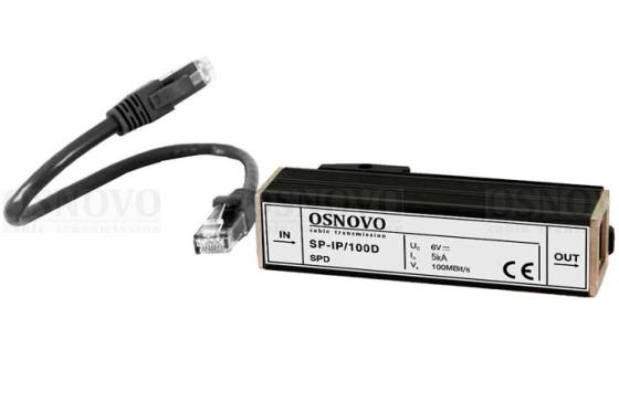 Устройство грозозащиты OSNOVO SP-IP/100D для локальной вычислительной сети скорость до 100 Мб/сек 1 вход RJ45-мама/1 выход RJ45-мама