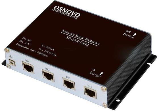 Устройство грозозащиты OSNOVO SP-IP4/1000 для локальной вычислительной сети скорость до 1000 Мб/сек 4 входа RJ45-мама/4 выхода RJ45-мама