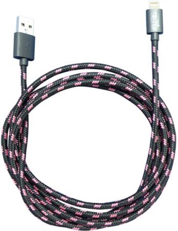 Кабель Lightning 0.9м PQI i-Cable Mesh круглый черно-розовый 6PCT-008R0003A