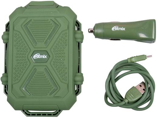 Портативное зарядное устройство Ritmix RM-3499DC 10000мАч зеленый + автомобильная зарядка + кабель
