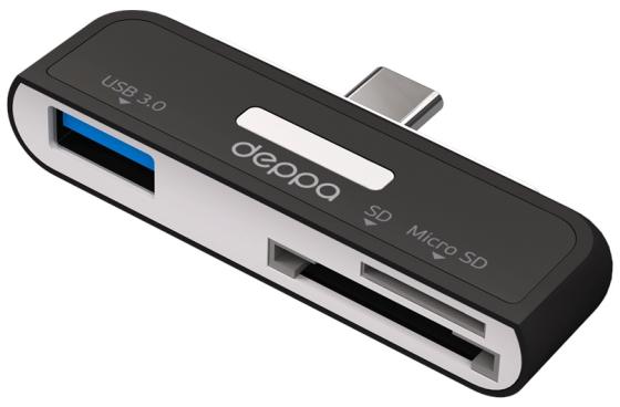 Картридер внешний Deppa 73117 USB-C-SD/microSD/USB 3.0 черный