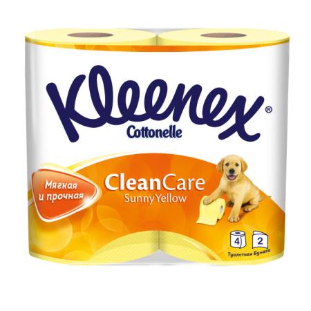 Бумага туалетная Kleenex Clean Care Sunny Yellow 4 шт 2-ух слойная растворяются в воде 9450024