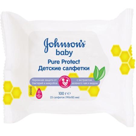 Салфетки влажные Johnsons Baby "Pure Protect" 25 шт антибактериальные 84949