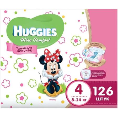 HUGGIES Подгузники Ultra Comfort Размер 4 8-14кг Disney Box 42*3 126шт для девочек