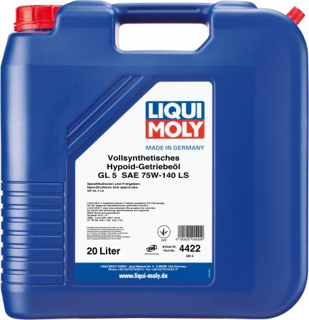 

Cинтетическое трансмиссионное масло LiquiMoly Vollsynthetisches Hypoid-Getriebeoil LS 75W140 20 л 4422