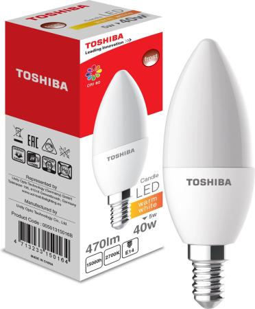 

Лампа TOSHIBA 00501315016B светодиодная свеча 40Вт 2700k 80ra nd Е14 frosted-1pk