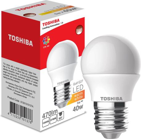 

Лампа TOSHIBA 01301315137A светодиодная гольф 40Вт 2700k 80ra nd Е27 frosted-1 pk