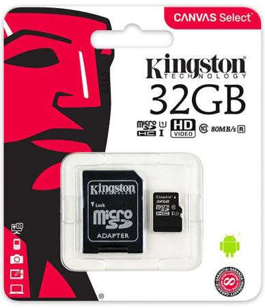 Карта памяти Micro SDHC 32GB Class 10 Kingston SDCS/32GB + адаптер SD