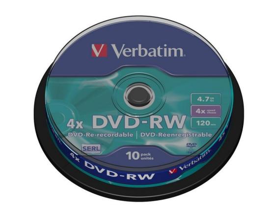 Диски DVD-RW Verbatim 4x 4.7Gb CakeBox 10шт 43552