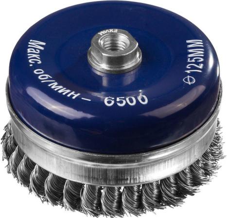 

Кордщетка DEXX 35106-125 усиленная М14 для УШМ банд.кольцо жгутированные пучки сталь0.5мм d125мм