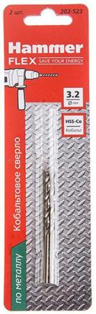 

Сверло HAMMER Flex 202-523 DR CO 3,2мм*65мм кобальт M35, DIN338, HRC65-70 2шт