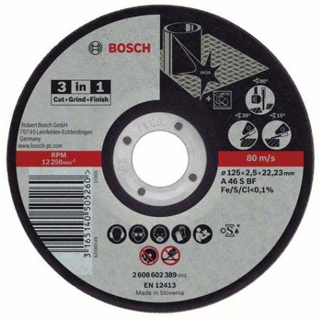 

Круг отрезной BOSCH BOSCH 3 in 1, 125x2,5x22, (2.608.602.389) по нержавеющей стали