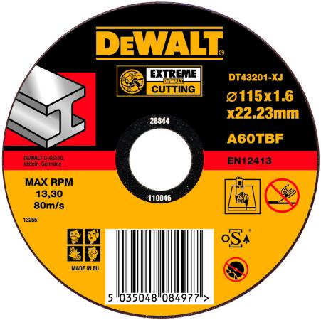 Круг отрезной DeWALT DT43201-XJ для УШМ 115х22.2х1.6мм EXTREME тип 1 плоский по металлу