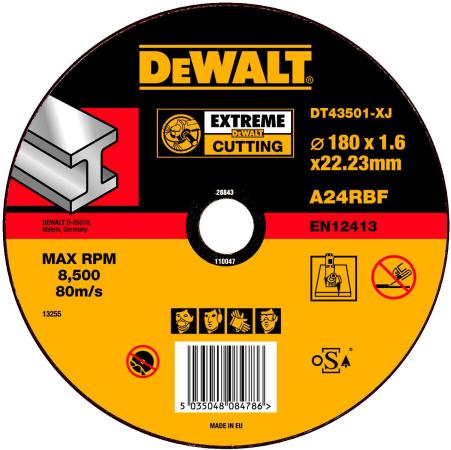 Круг отрезной DeWALT DT43501-XJ для УШМ 180х22.2х1.6мм EXTREME тип 1 плоский по металлу