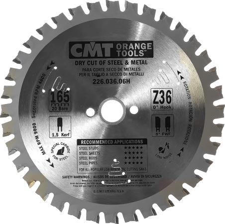 

Круг пильный твердосплавный CMT 226.036.06H 165X20X1.5/1.2 0° FWF Z=36