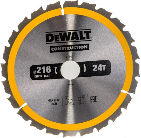 

Круг пильный твердосплавный DEWALT DT1952-QZ Ф216/30 24 ATB +20° CONSTRUCTION по дереву с гвоздями