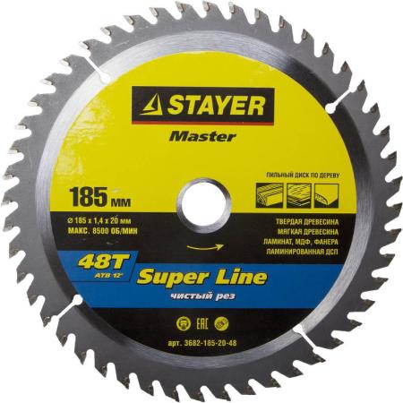 

Круг пильный твердосплавный STAYER MASTER 3682-185-20-48 super-line по дереву 185x20мм 48T