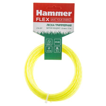 

Леска триммерная Hammer Flex 216-207 на подвесе, 1.6мм*15м, витой квадрат