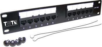 Патч-панель TWT 10, 12 портов RJ-45, категория 5e, UTP, 1U, монтажный размер 254мм, TWT-PP12UTP-10