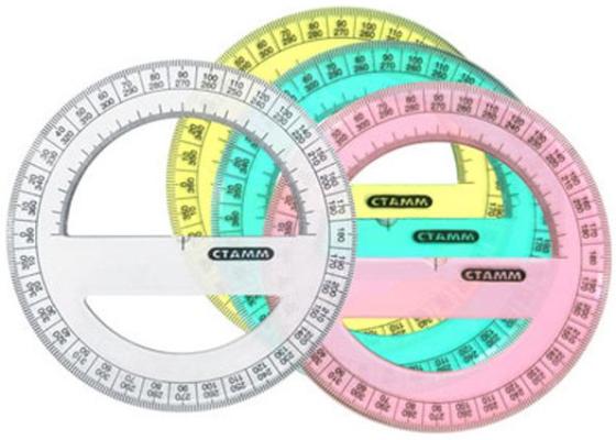 

Транспортир 360*, цветной, флюоресц., прозрачный, 4 цв., 12 см