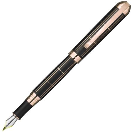 Ручка перьевая RICCO, матовый черный лак с гравировкой, позолоченные детали, синие чернила, M