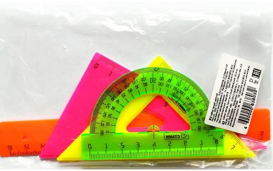 Набор малый, цветной - линейка 16 см, 2 треугольника мал., транспортир