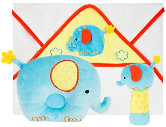 Подарочный набор "Добрый слоник": полотенце, погремушка и подушка