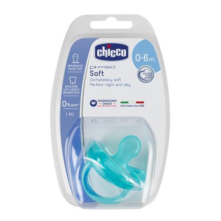 

Пустышка Chicco Physio Soft, 1 шт., 0-6 мес., силикон, голубая 310410139