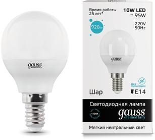 

Лампа GAUSS 53120 led elementary globe 10w e14 4100k 1/10/100