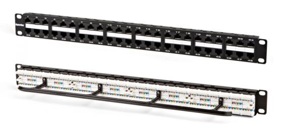 Патч-панель Hyperline PP3-19-48-8P8C-C6-110D 19", 2U, 48 портов RJ-45, категория 6, Dual IDC, ROHS, цвет черный (задний кабельный организатор в комплекте)