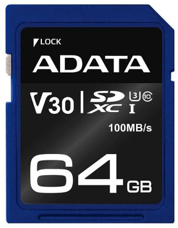 Карта памяти 64GB  ADATA Premier Pro SDXC UHS-I U3 Class 10 (V30G) 95/90MB/s