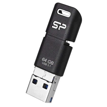 Флеш Диск Silicon Power 64Gb Mobile C50 SP064GBUC3C50V1K USB3.1 серебристый/черный