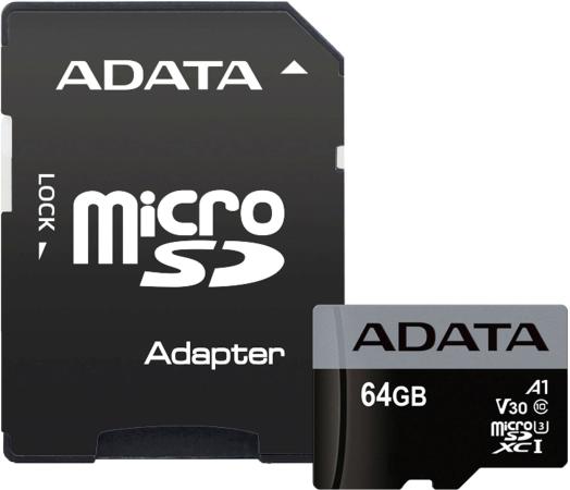 Карта памяти 64GB ADATA Premier Pro microSDXC UHS-I U3 A1 Class 10(V30S) 100MB/60MB/s с адаптером