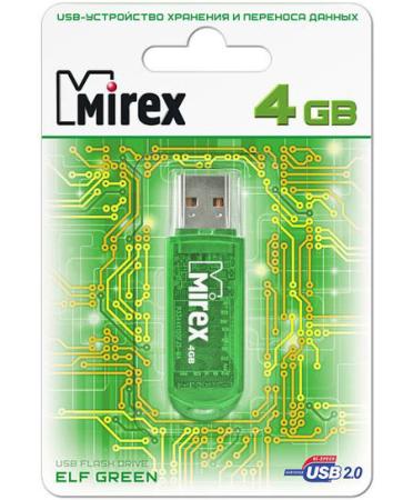 Флешка 4Gb Mirex Elf USB 2.0 зеленый 13600-FMUGRE04 флешка 32gb mirex elf usb 2 0 зеленый
