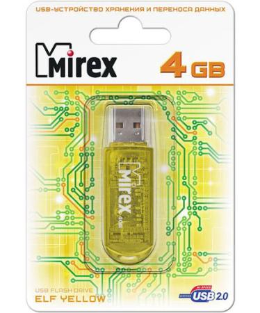 Флешка 4Gb Mirex Elf USB 2.0 желтый 13600-FMUYEL04 флешка 32gb mirex elf usb 2 0 зеленый