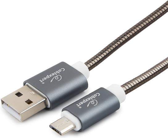 Кабель USB 2.0 microUSB 1.8м Cablexpert Gold круглый титановый CC-G-mUSB02Gy-1.8M