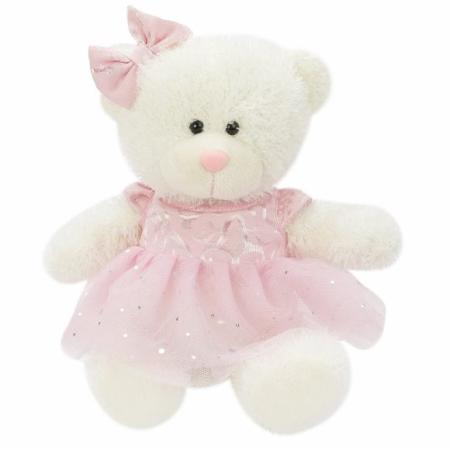 Мягкая игрушка мишка Fluffy Family Лапочка 20 см белый розовый искусственный мех трикотаж пластик полиэфирное волокно