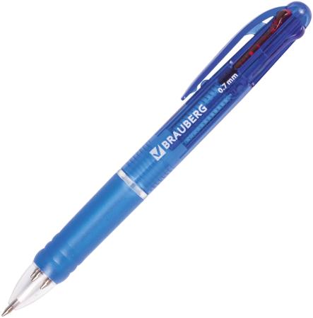 Ручка шариковая автоматическая BRAUBERG "Spectrum", 4-цветная, узел 0,7 мм, линия 0,35 мм, синяя, черная, красная, зеленая, 141513