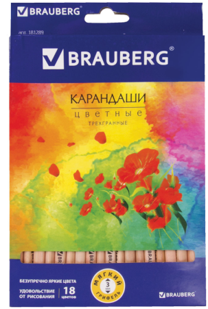 Набор цветных карандашей BRAUBERG "Цветы" 18 шт 176 мм