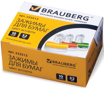 Зажимы-бульдоги для бумаг BRAUBERG, комплект 10 шт., 32 мм, на 80 л., картонная коробка, 223513