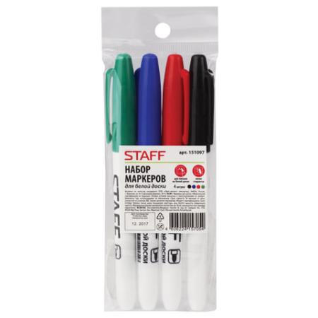 Набор маркеров для доски STAFF 151097 2.5 мм 4 шт черный синий красный зеленый текстмаркеры staff набор 4 шт лимонный зеленый голубой розовый 150116