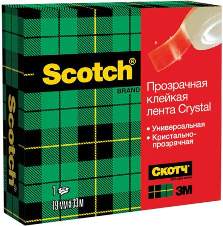 Клейкая лента 3M Scotch Crystal 600RUS 19мм x 33 м канцелярская